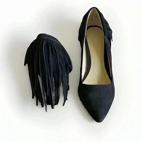 Shoes - Mia Heels 10 Black Madalyn Suede Fringe Stiletto Pointed Toe Pumps‎ Size 10